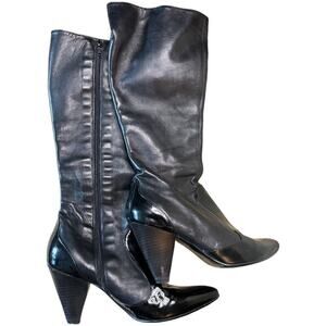 Latitude Femme Black Leather Tall Heel Boots Women's Size 39.5 US 9